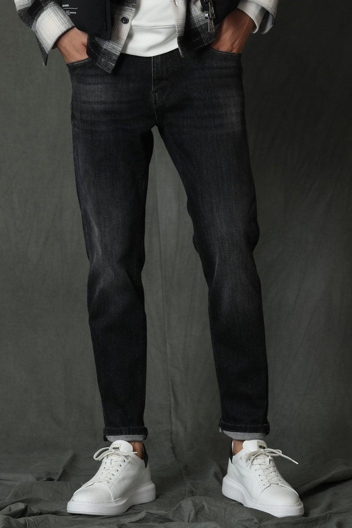 Anthracite Elegance: Men's Slim Fit Smart Jean Trousers - Texmart