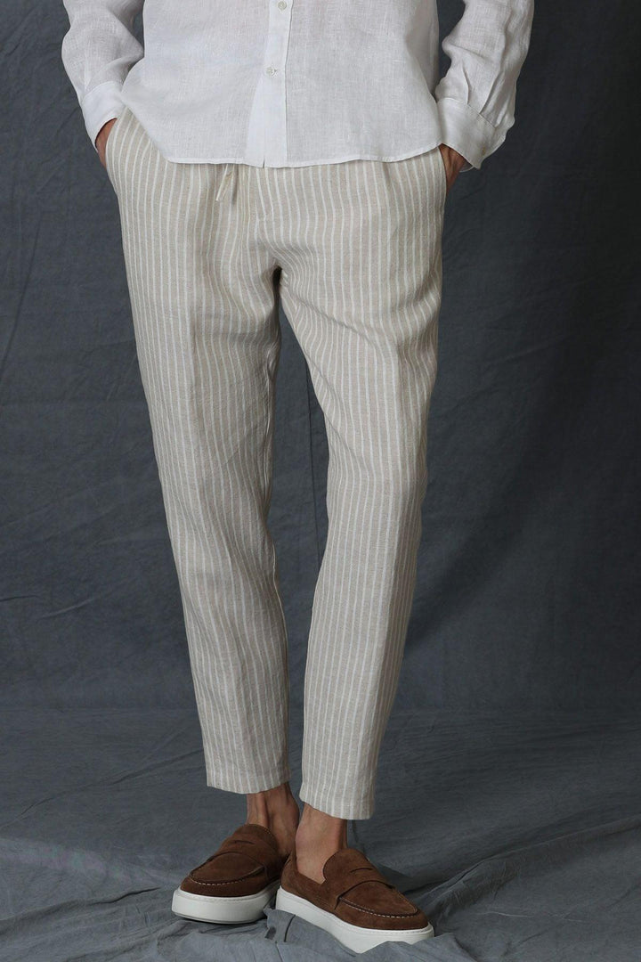Beige Elegance: Mario Smart Men's Tailored Fit Chino Trousers - Texmart