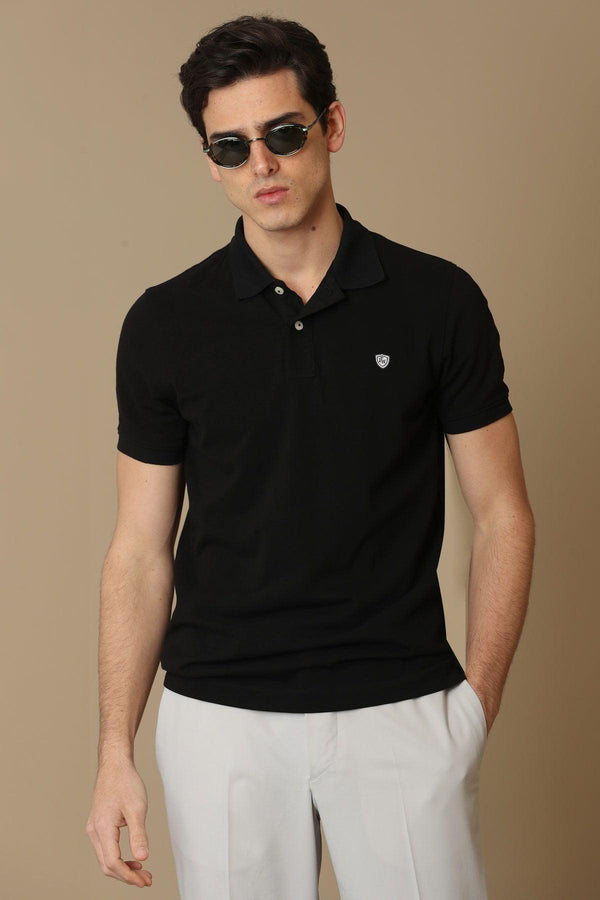 Classic Comfort: Men's 100% Cotton Polo Neck T-Shirt in Black - Texmart