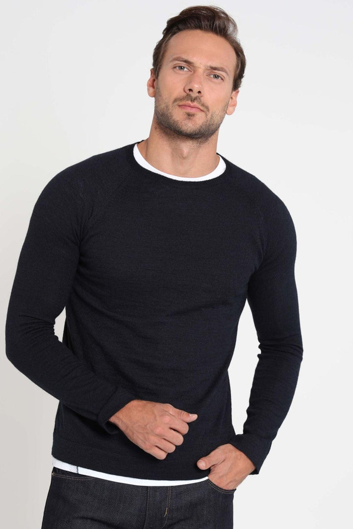 Navy Blue Alpaca Blend Men's Sweater by Tıano: Stylish Comfort for Every Occasion - Texmart