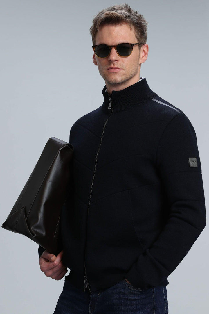 Navy Blue Classic Gentlemen's Cardigan: Timeless Style and Supreme Comfort - Texmart
