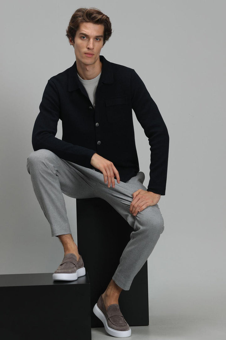 Navy Blue Classic Knit Men's Cardigan: The Perfect Blend of Style and Comfort - Texmart