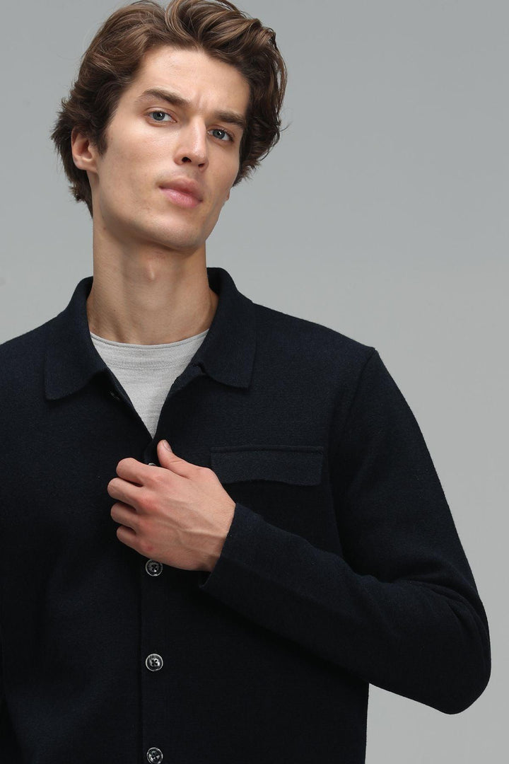 Navy Blue Classic Knit Men's Cardigan: The Perfect Blend of Style and Comfort - Texmart