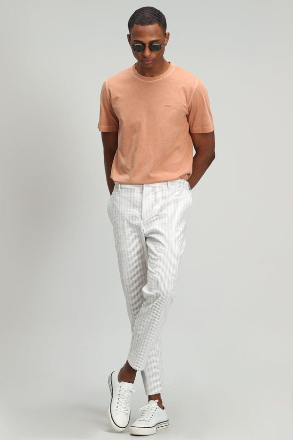 Refined Comfort: Tailored Fit Beige Chino Trousers for Men by Stenl - Texmart