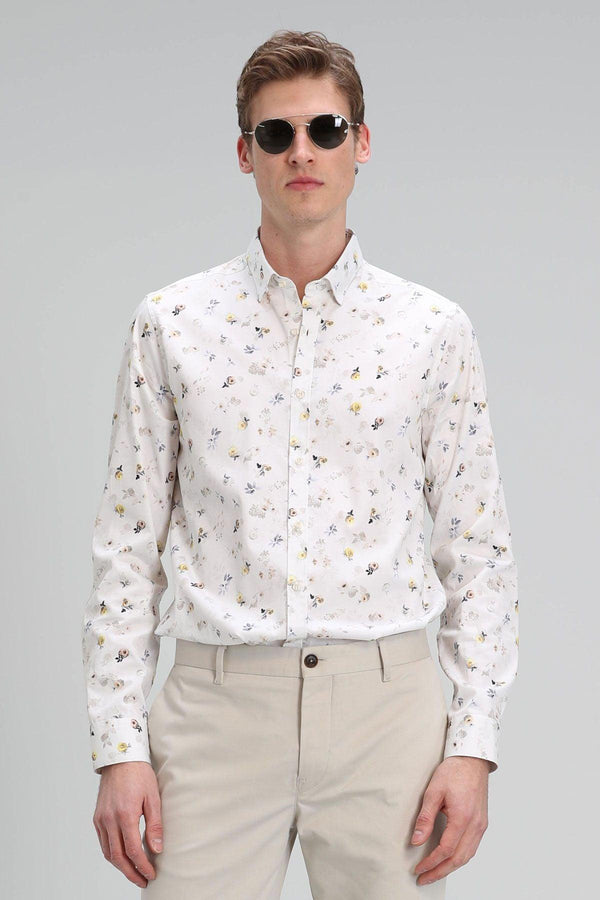 Sophisticated Elegance: The Beige Cotton Slim Fit Smart Shirt for Men by Zande - Texmart