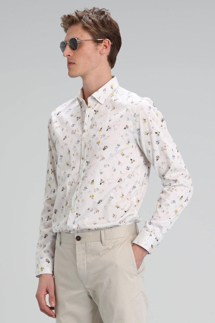 Sophisticated Elegance: The Beige Cotton Slim Fit Smart Shirt for Men by Zande - Texmart