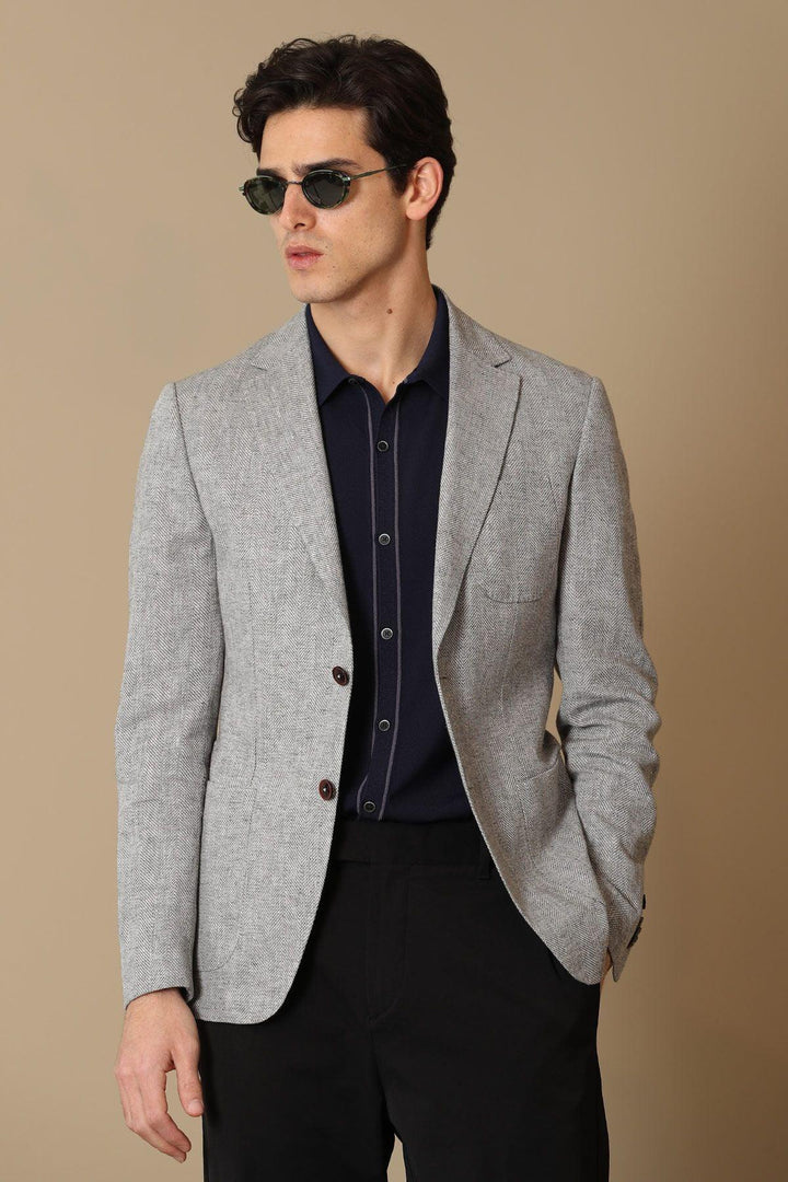 Sophisticated Slate Gray Linen-Cotton Blend Men's Blazer: Elevate Your Style with Timeless Elegance - Texmart