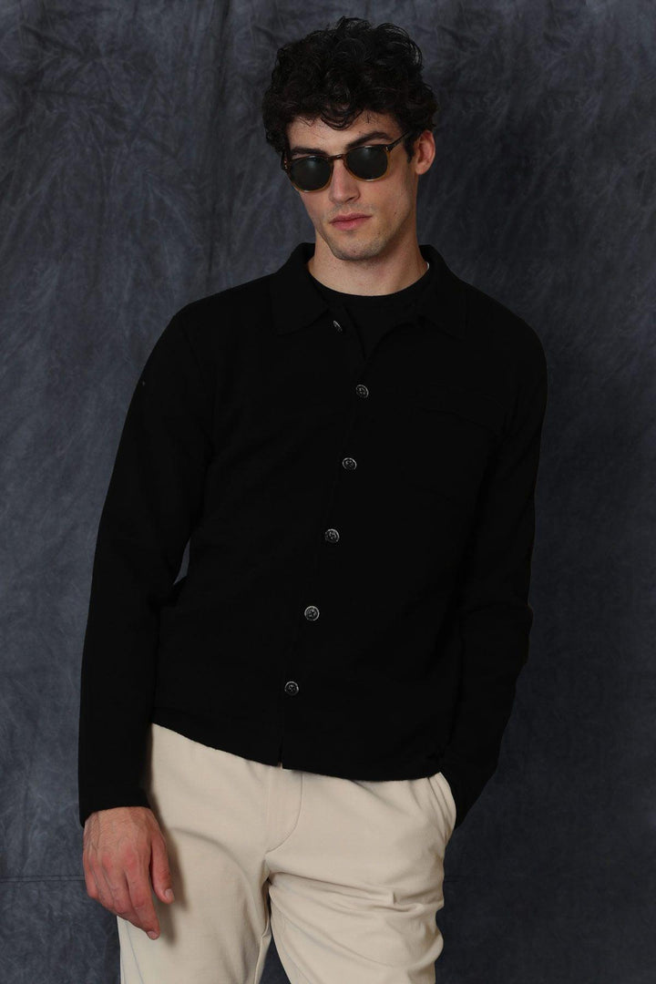 The Classic Noir Knit: Men's Essential Black Cardigan - Texmart