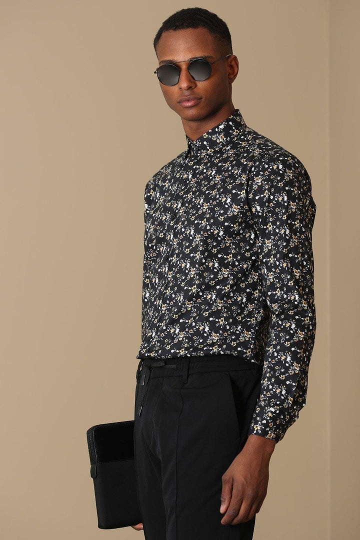 The Sophisticated Black Elegance: Men's Comfort Slim Fit Shirt by Vera - Texmart