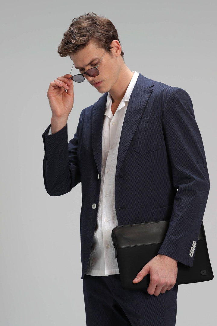The Versatile Navy Blue Elegance: Tailored Slim Fit Men's Blazer - Texmart