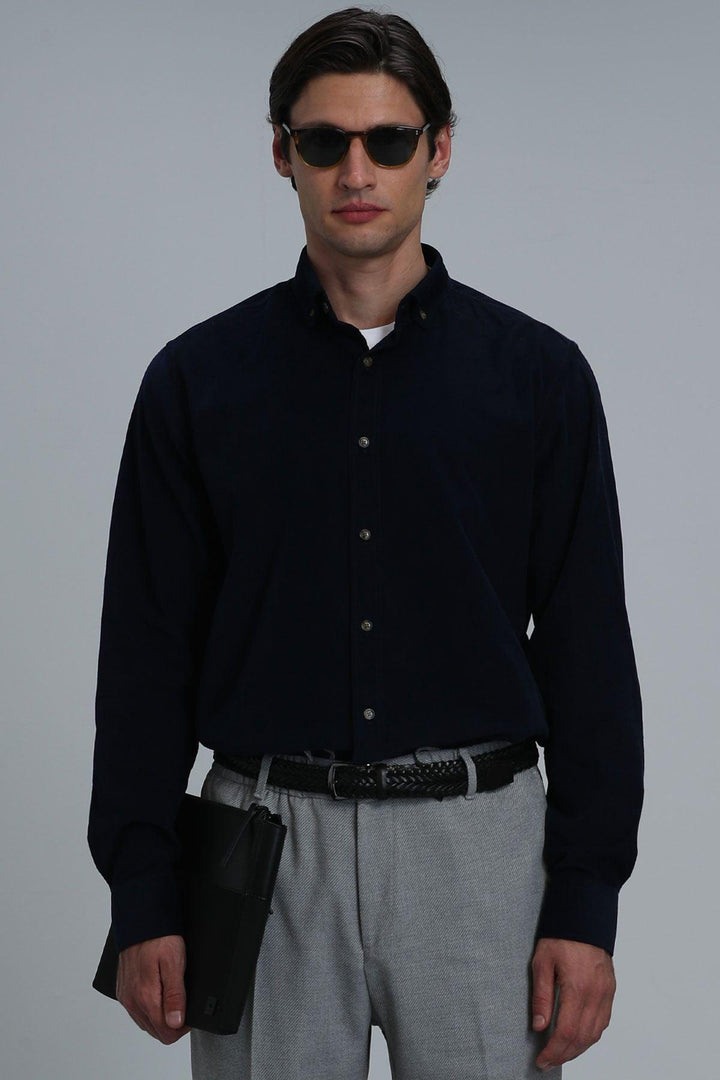Watt Men's Basic Shirt Comfort Fit Navy Blue - Texmart