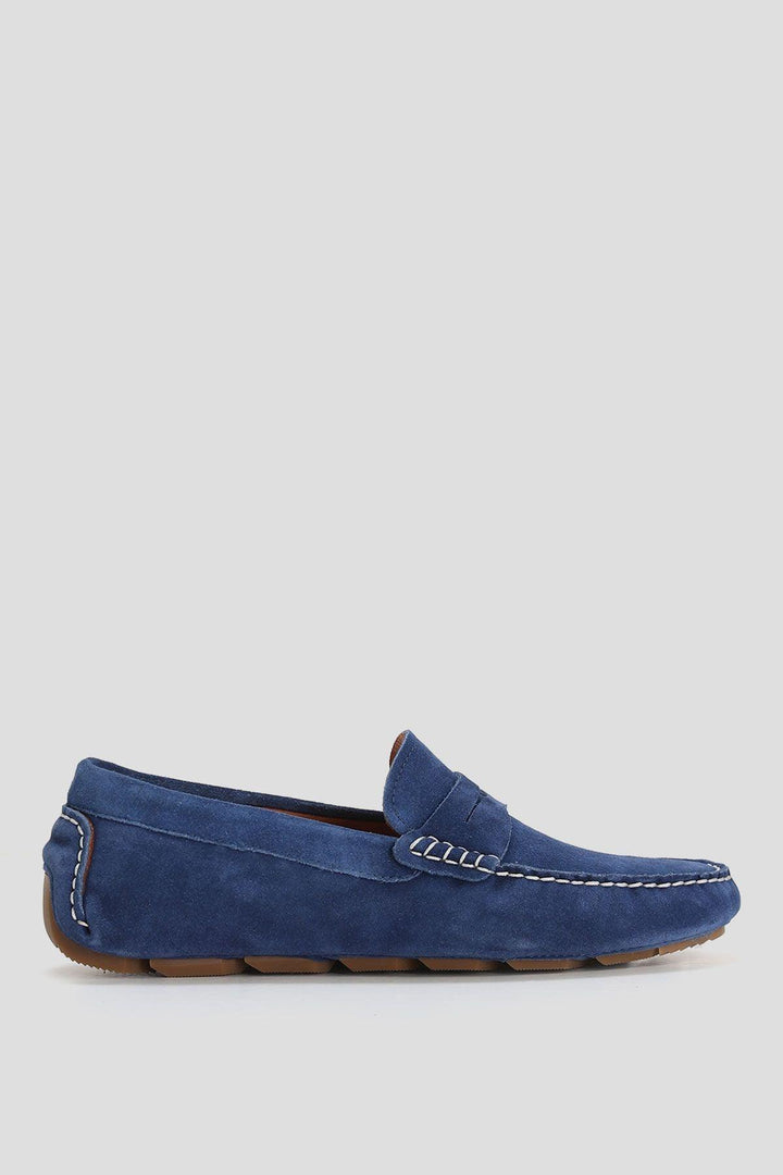 Azure Sky Men's Azure Blue Leather Loafer Shoes - Texmart