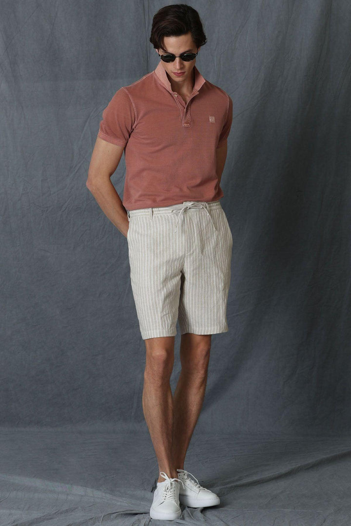 Beige Linen Slim-Fit Chino Shorts for Men by Andre Sports: Elevate Your Summer Style - Texmart