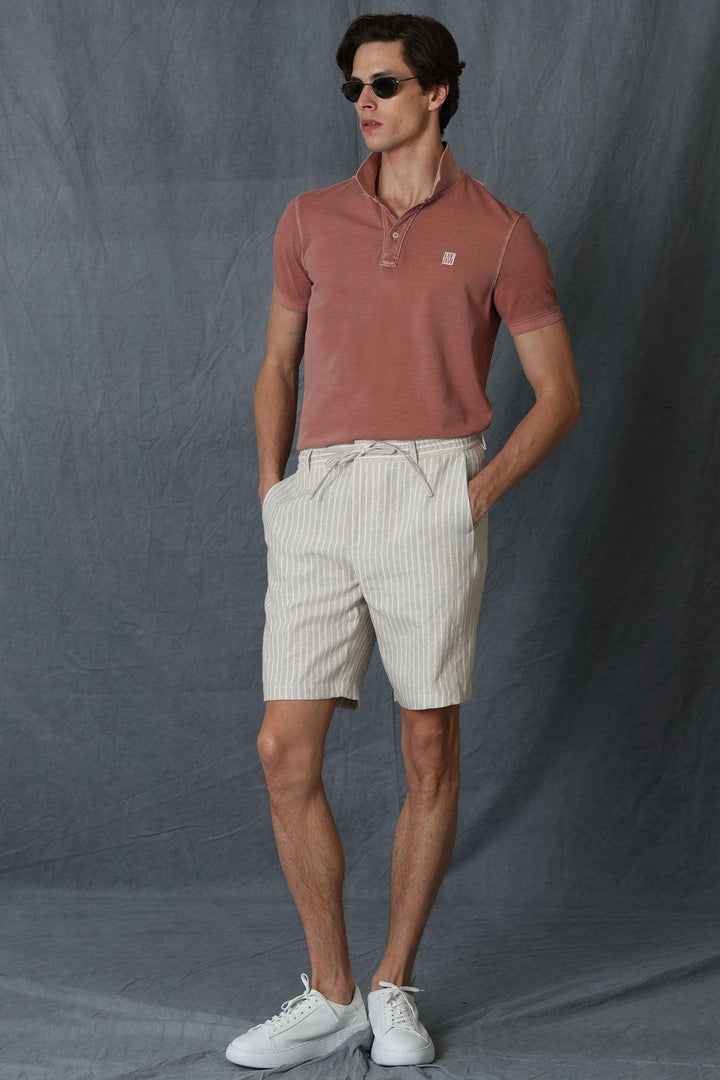 Beige Linen Slim-Fit Chino Shorts for Men by Andre Sports: Elevate Your Summer Style - Texmart