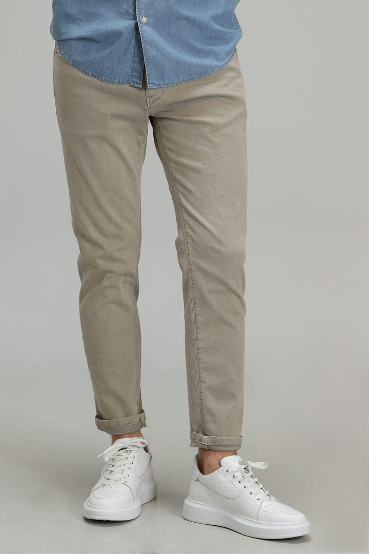 Beige Slim Fit Cotton Blend 5 Pocket Men's Trousers by Helt Sport: Elevate Your Style Game! - Texmart