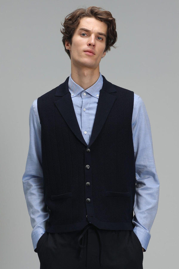 Classic Navy Blue Tri-Blend V-Neck Knit Vest: Timeless Style and Unmatched Comfort - Texmart