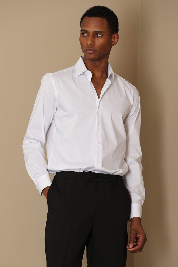 Classic White Cotton Blend Men's Shirt: Elevate Your Wardrobe with Timeless Style and Unmatched Comfort - Texmart
