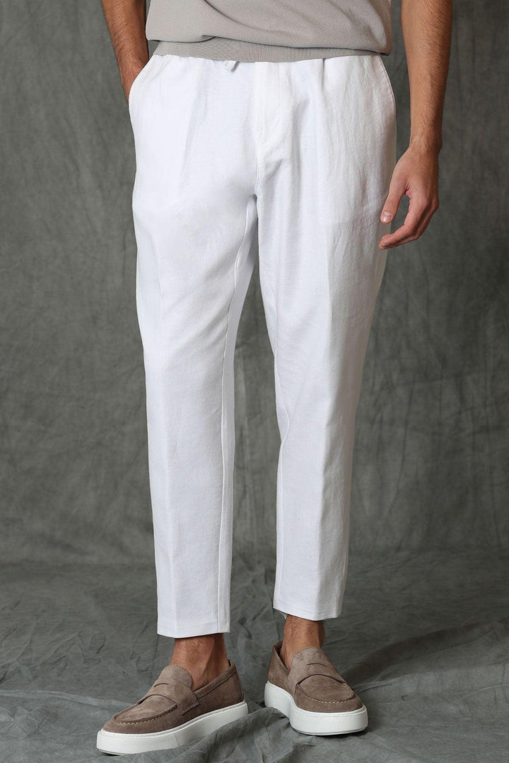Classic White Linen Blend Chino Trousers for Men - Sleek Tailored Fit and Unmatched Comfort - Texmart