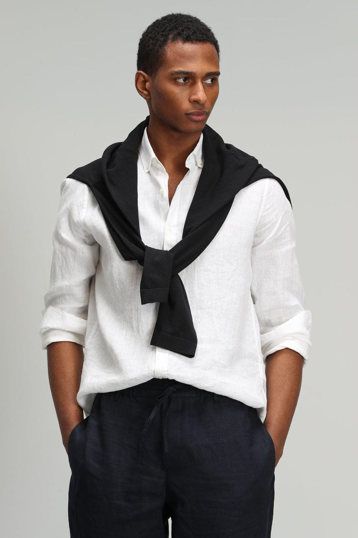 Cool Breeze Men's Linen Shirt - Comfort Fit, Crisp White - Texmart