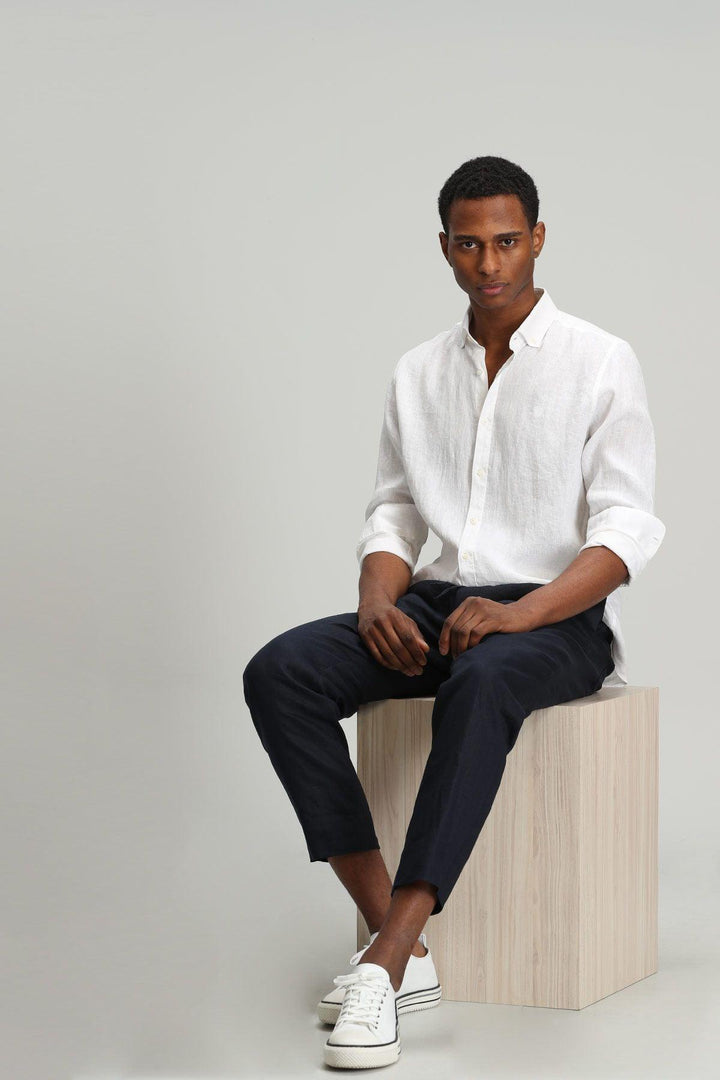Cool Breeze Men's Linen Shirt - Comfort Fit, Crisp White - Texmart