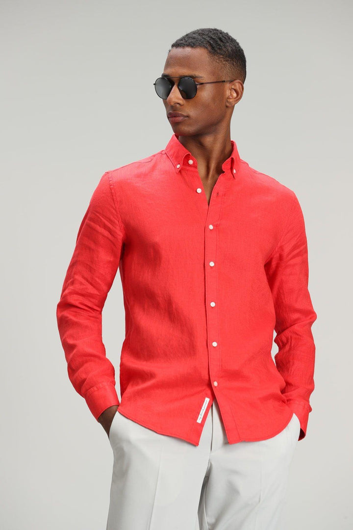 Coral Breeze: Men's Comfort Fit Linen Shirt by Pitaya - Texmart