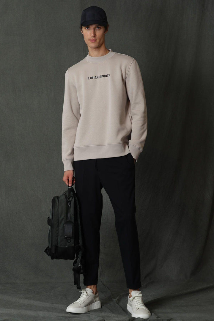 CozyBlend Men's Cotton-Poly Sweatshirt - Light Beige Elegance - Texmart