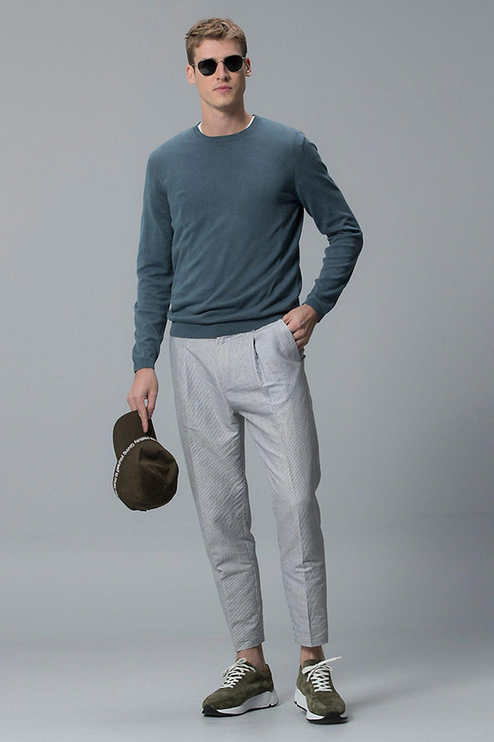 Gray Linen Blend Carrot Fit Beach Trousers for Men - The Perfect Blend of Style and Comfort - Texmart