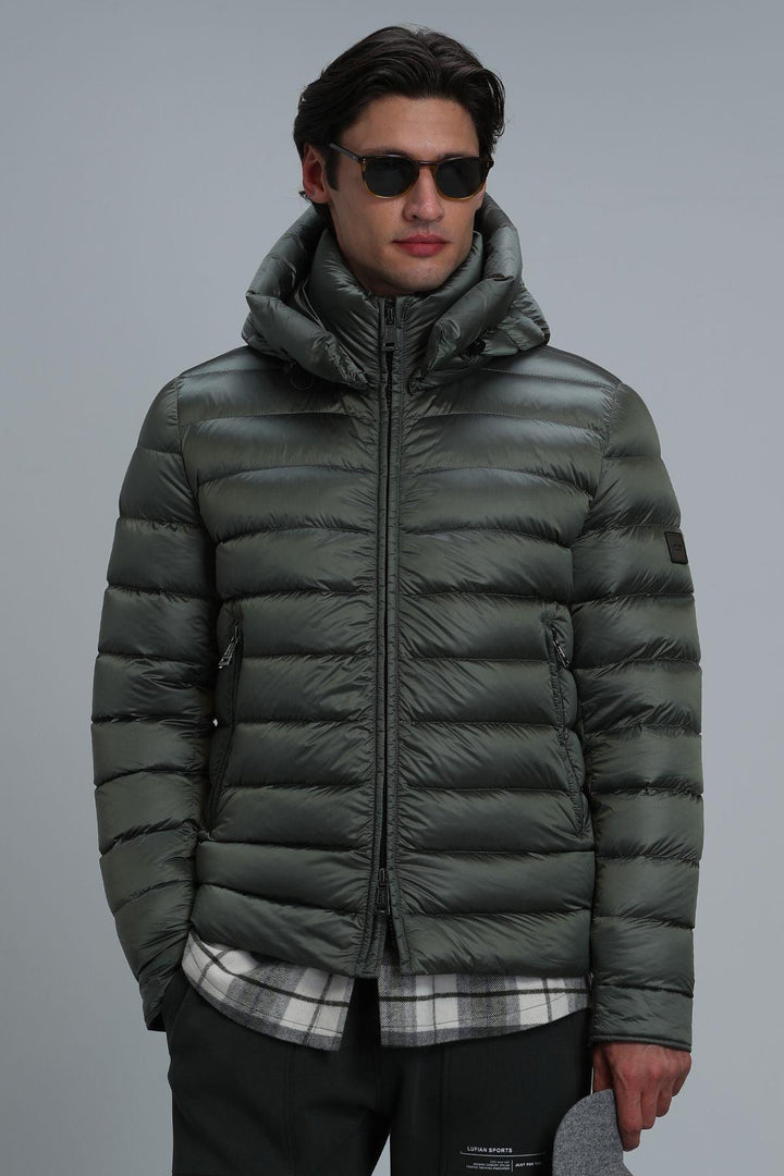 Green Feathered Elegance: Men's Chester Goose Feather Coat - Texmart