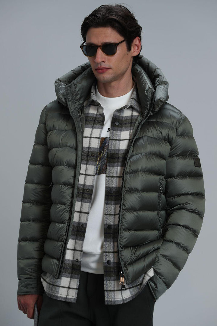 Green Feathered Elegance: Men's Chester Goose Feather Coat - Texmart
