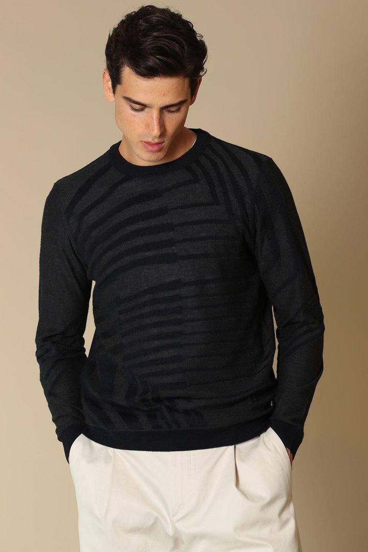 Midnight Blue Wool-Blend Sweater: Cozy Style - Texmart