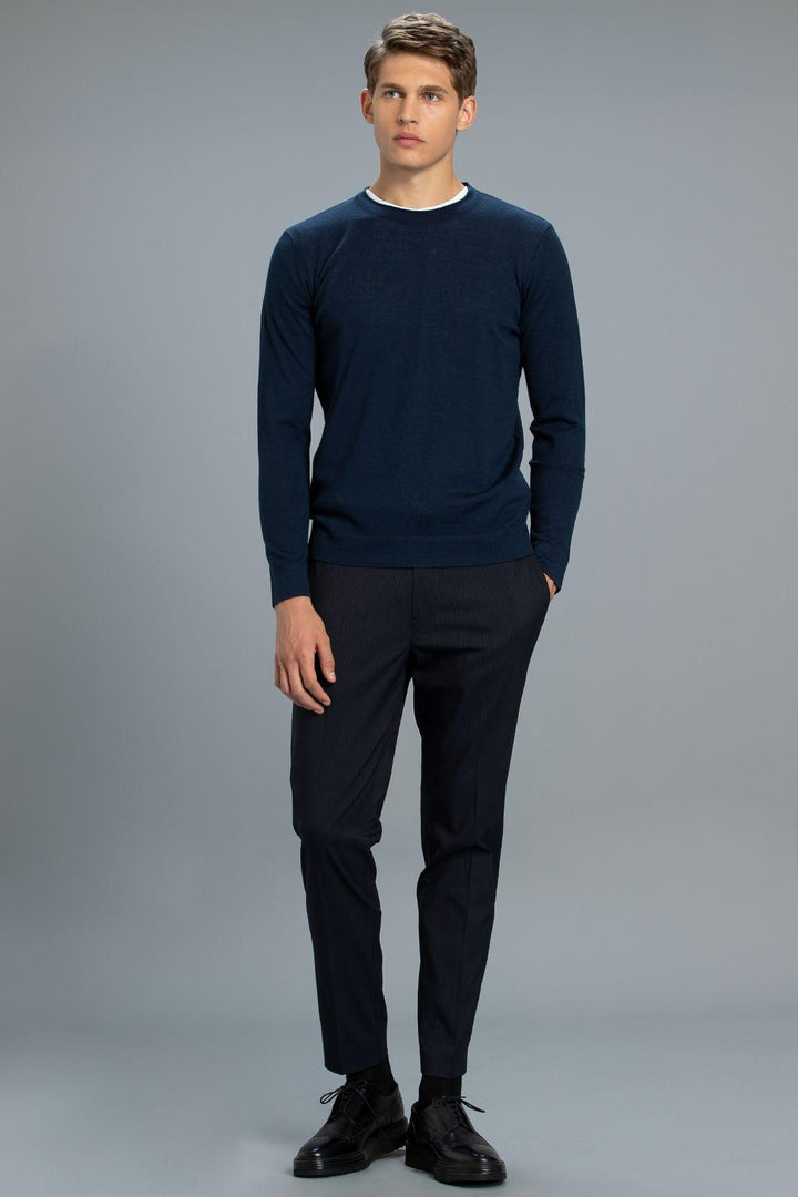 Midnight Blue Wool-Blend Sweater - Texmart