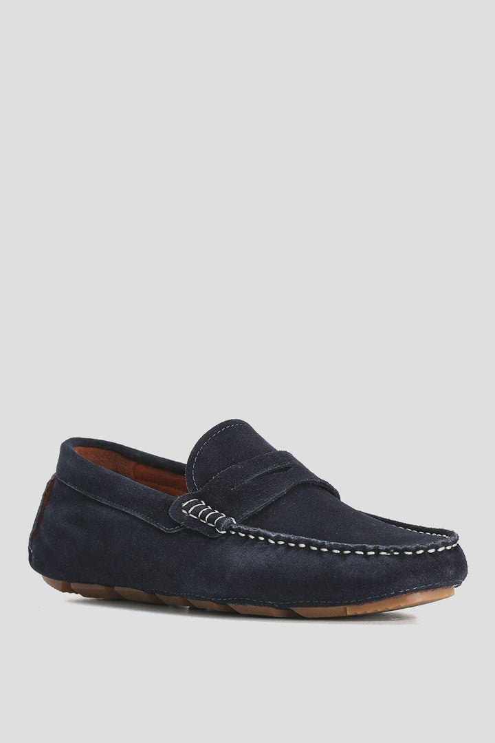 Navy Blue Elegance: Genuine Leather Loafers for Men - Texmart