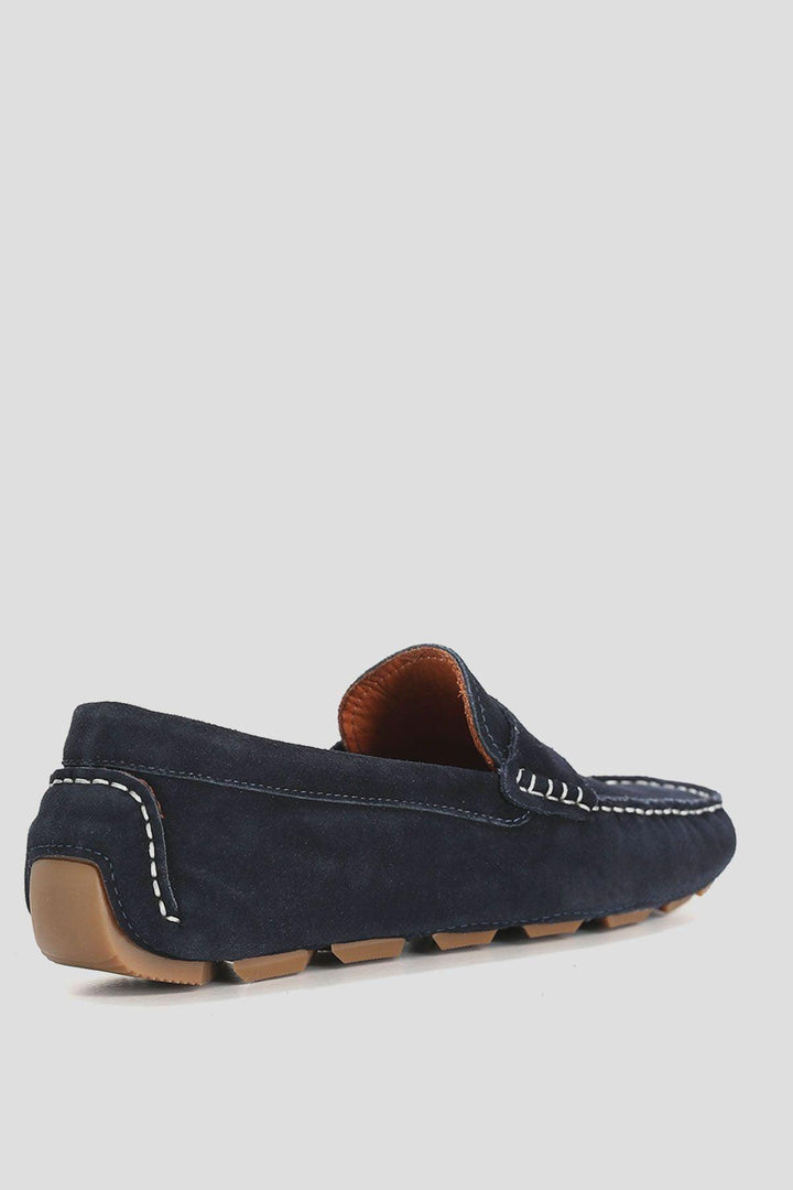 Navy Blue Elegance: Genuine Leather Loafers for Men - Texmart
