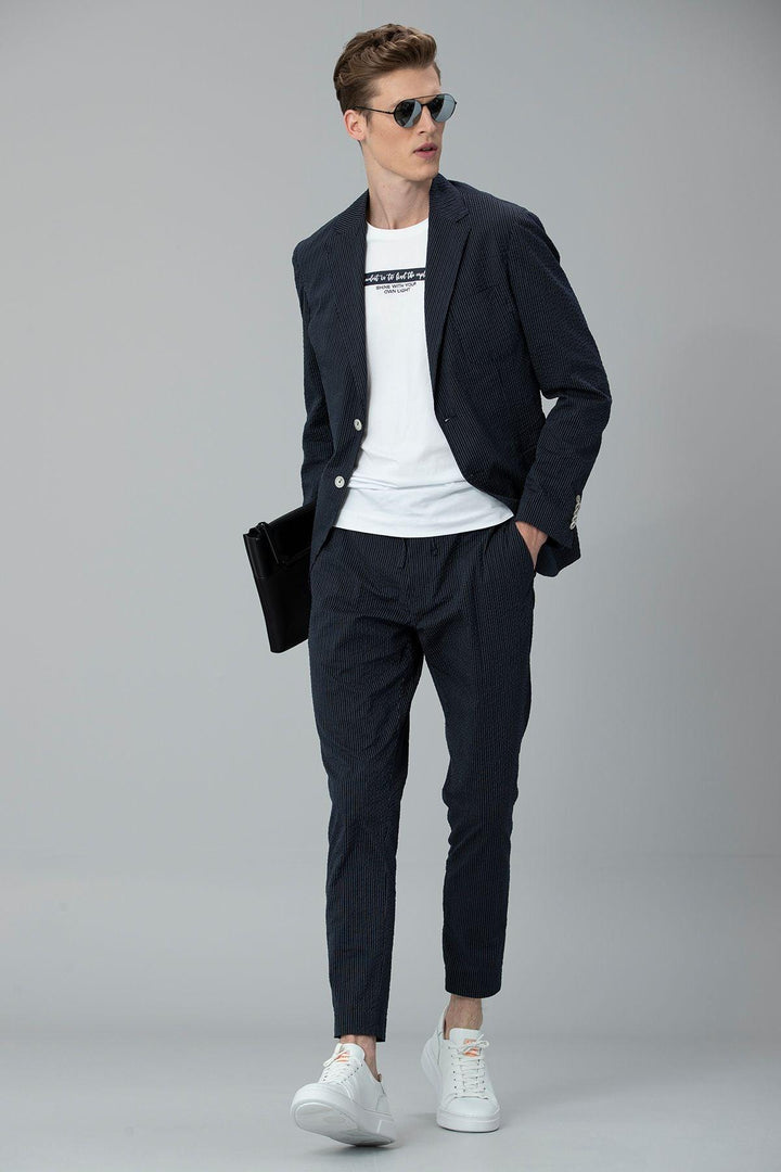 Navy Blue Elegance: Monoba's Sophisticated Slim-Fit Chino Trousers for Men - Texmart