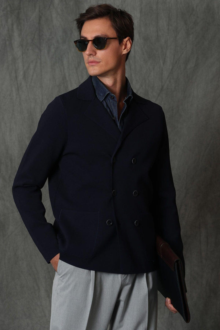 Navy Blue Knit Cardigan: Stay Warm and Stylish with Versatility! - Texmart