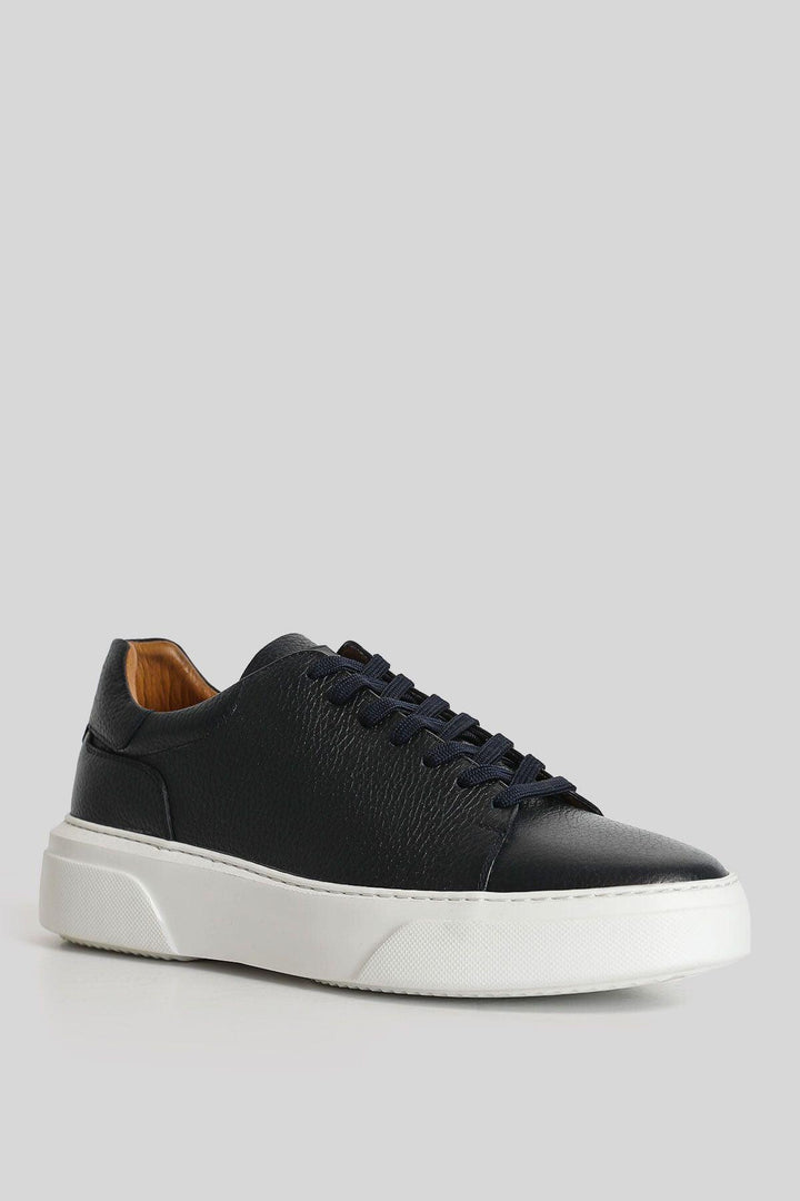 Navy Blue Leather Elegance: Premium Men's Sneaker Shoes in Genuine Leather - Texmart