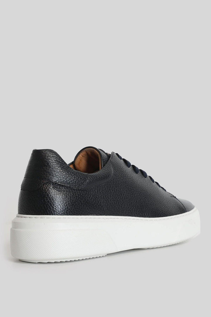 Navy Blue Leather Men's Statement Sneakers: Crafted to Elevate Your Style - Texmart