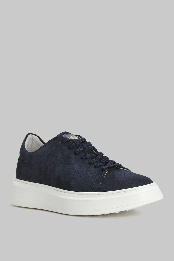Navy Blue Leather Performance Sports Shoes - Texmart