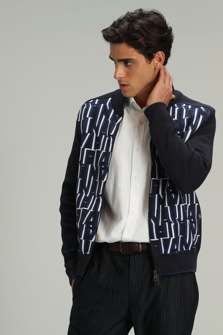 Navy Blue Polyamide Knit Men's Cardigan: Elevate Your Style with Timeless Sophistication - Texmart