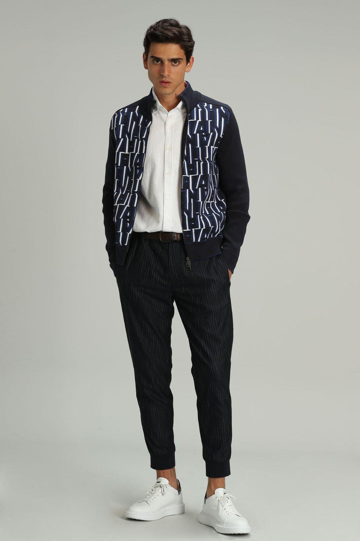 Navy Blue Polyamide Knit Men's Cardigan: Elevate Your Style with Timeless Sophistication - Texmart
