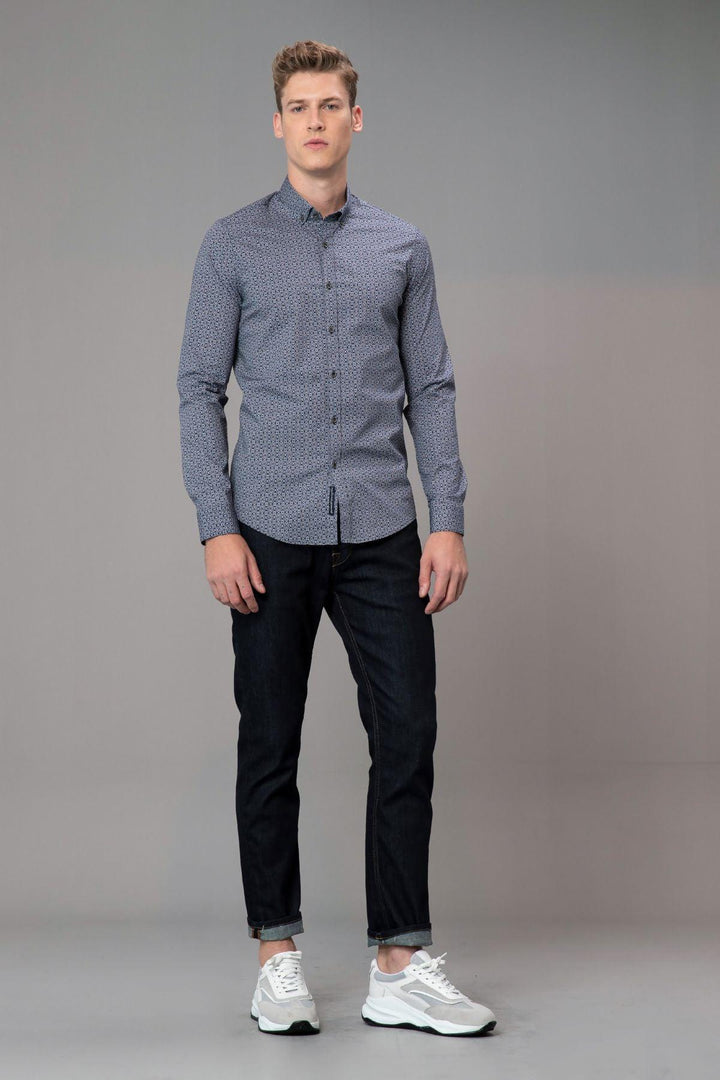 Navy Blue Slim Fit Cotton Blend Men's Smart Shirt: A Timeless Wardrobe Essential - Texmart