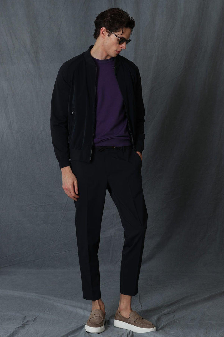 Navy Blue Slim Fit Glen Jogger Trousers: The Perfect Blend of Style and Comfort for the Modern Man - Texmart