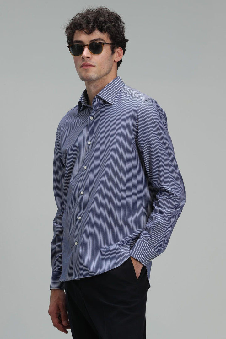Navy Blue Slim Fit Men's Basic Shirt: The Perfect Blend of Style and Comfort - Texmart