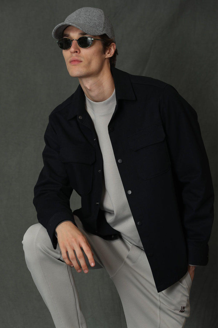 Navy Blue Slim Fit Men's Basic Shirt: Timeless Elegance in Your Wardrobe - Texmart