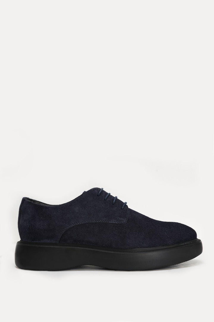 Navy Blue Suede Elegance: Velluto Men's Genuine Leather Casual Shoes - Texmart