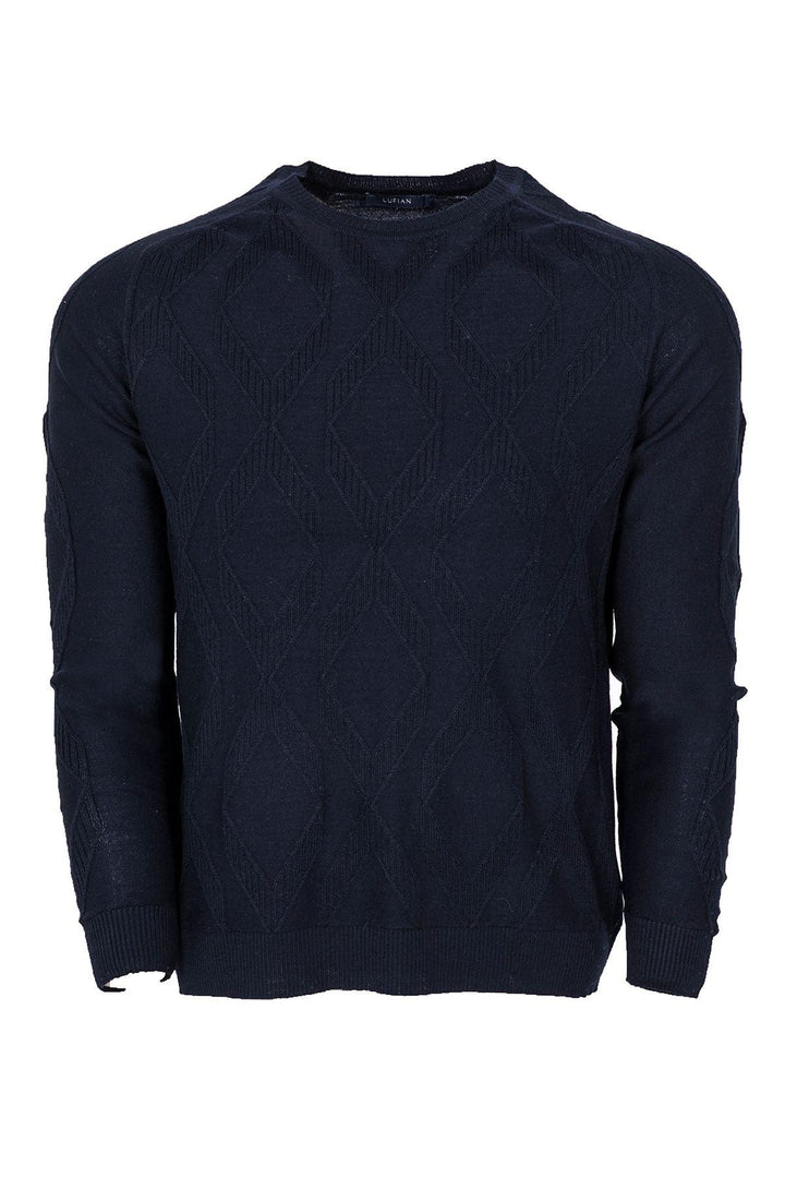 Navy Blue Tri-Blend Wool-Acrylic Men's Sweater: The Arkas Essential - Texmart
