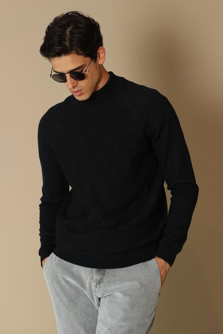 Navy Wool Blend Sweater - Texmart