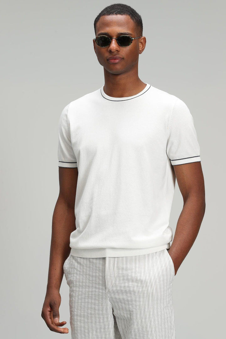 Off White Cotton-Nylon Blend Arles Men's Short Sleeve Sweater: Elevate Your Style with Comfort and Versatility - Texmart