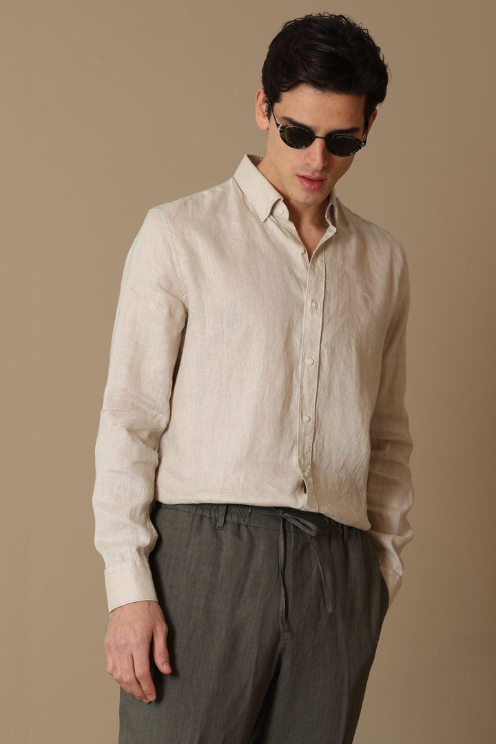 Pitaya Men's Linen Shirt Comfort Fit Beige - Texmart
