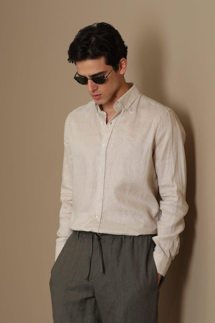 Pitaya Men's Linen Shirt Comfort Fit Beige - Texmart